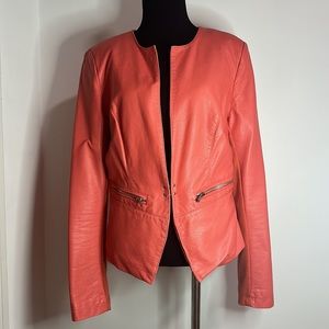 Coral Pink Leather Blazer Jacket